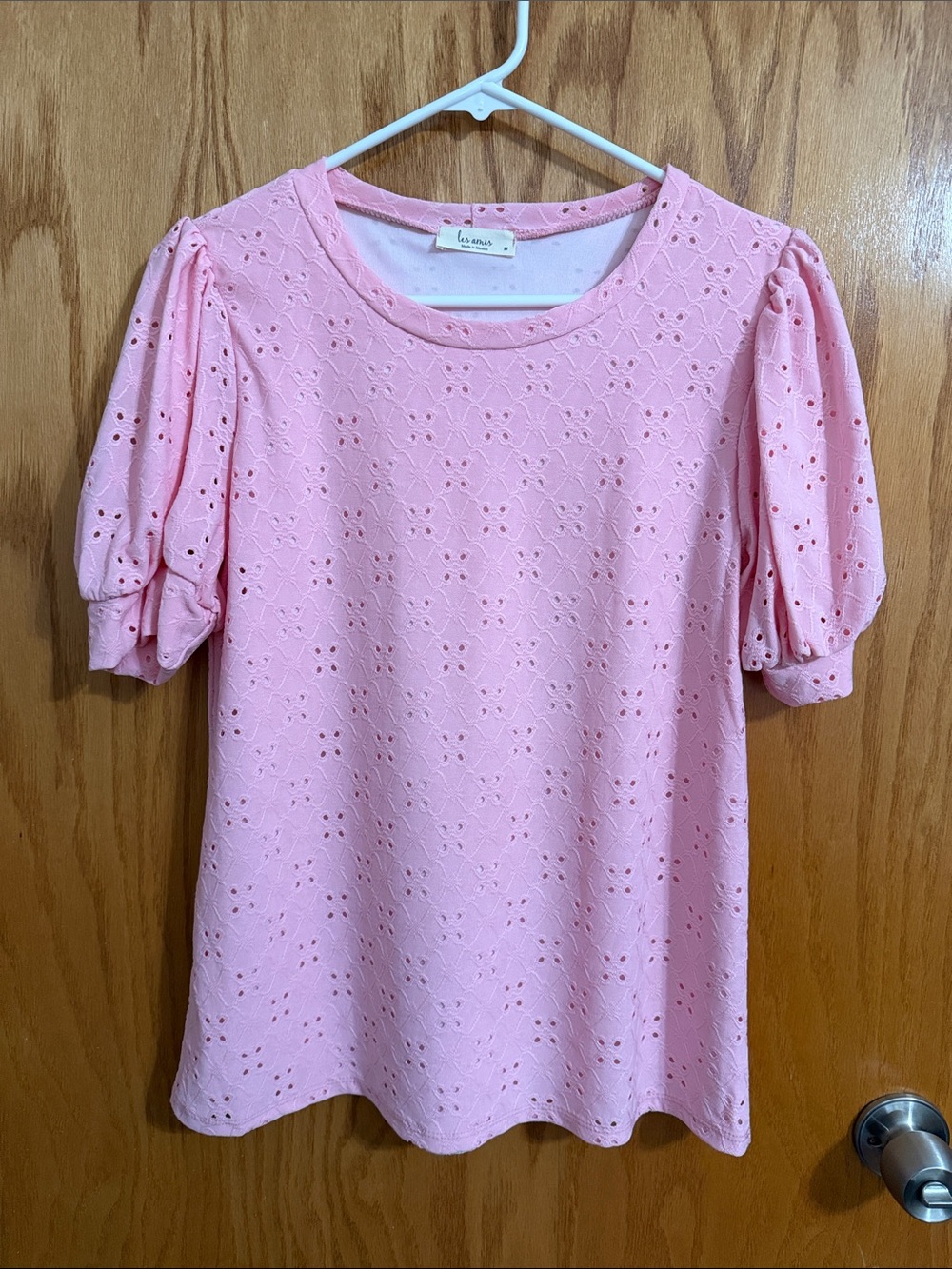 Les Amis Pink Eyelet Puff-Sleeve Top